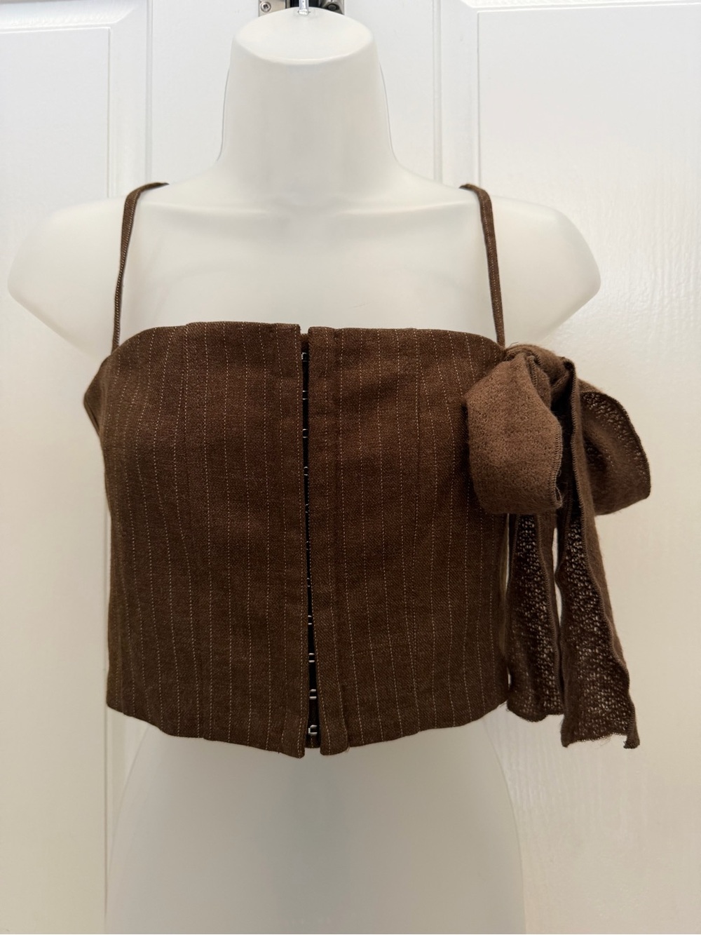 Zemeta Brown Striped with Tie-Detail Crop Top Sz S